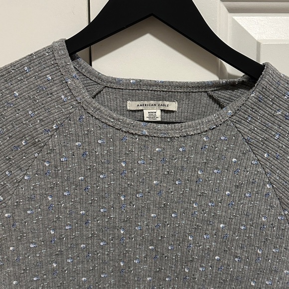 American Eagle Outfitters Grey Floral Ribbed Crop Top T-shirt Size Medium - Picture 4 of 8